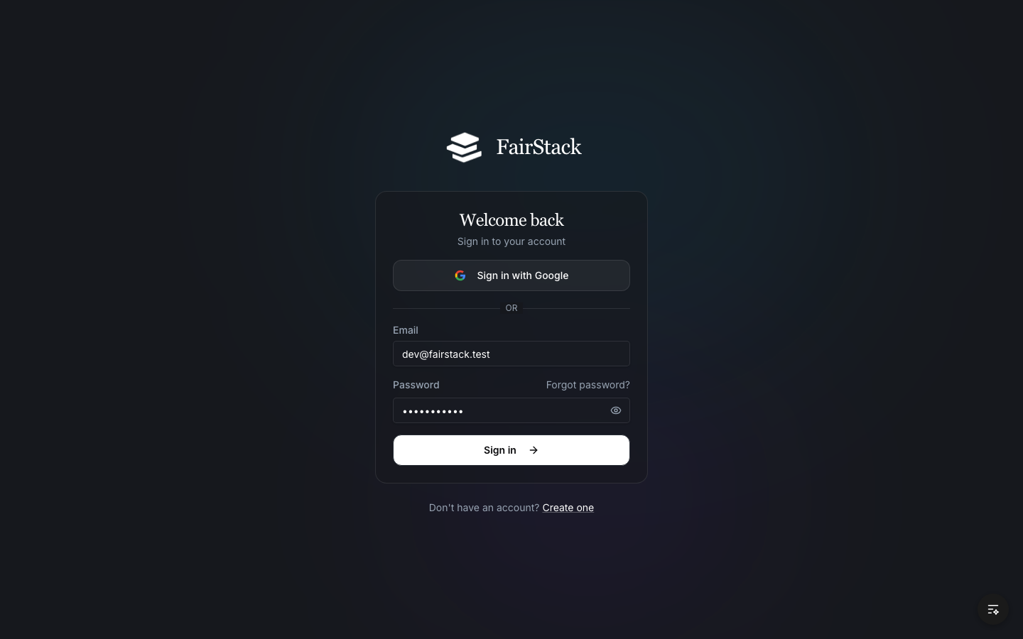 FairStack Studio — image generation interface with model selector, cost preview, and gallery of previous creations